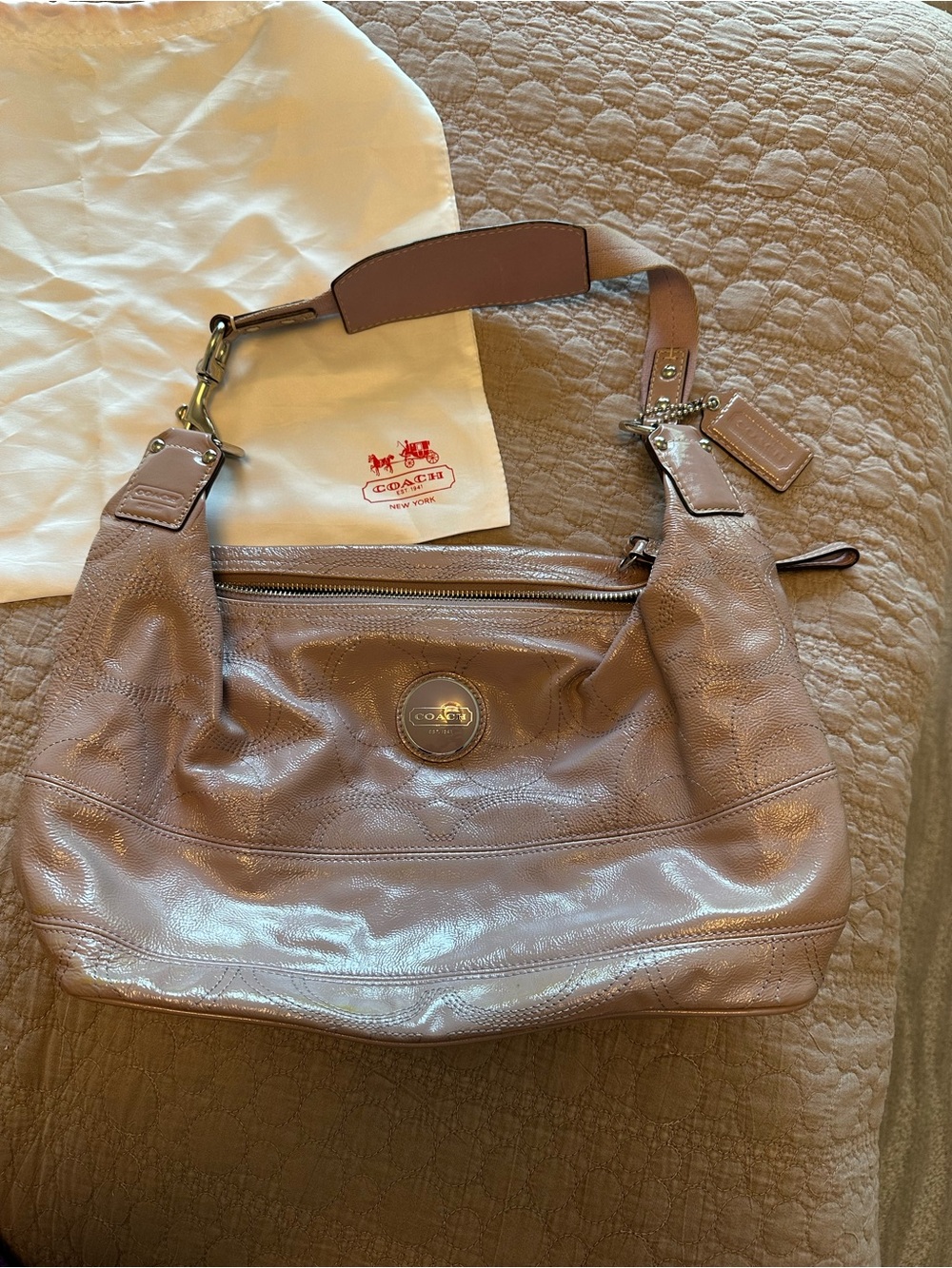 Coach Shiny Pebbled Leather Shoulder Bag in Dusty Rose/lavender